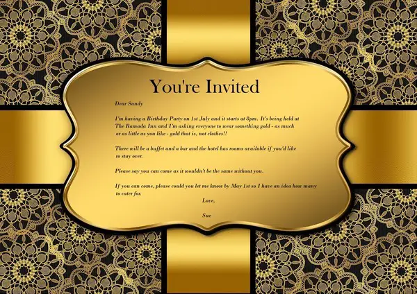 Sample birthday party invitation for an adult or a child